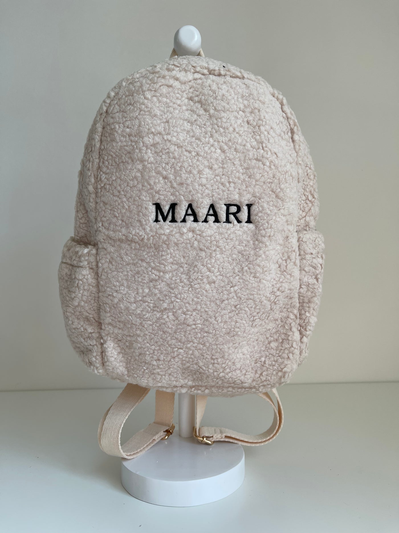 Personalised Beige Boucle Teddy Backpack