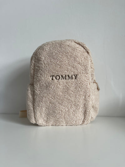 Personalised Beige Boucle Teddy Backpack