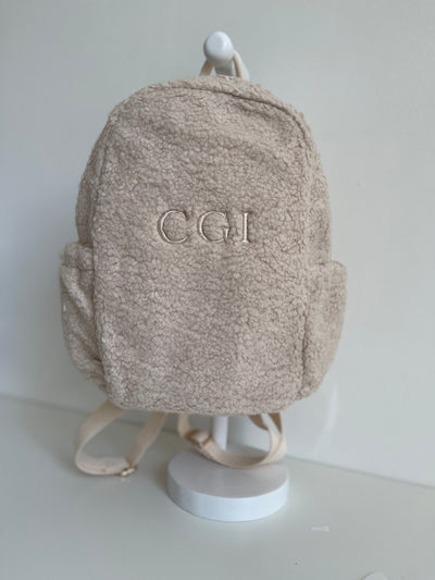 Personalised Beige Boucle Teddy Backpack