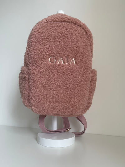 Personalised Dusty Rose Boucle Teddy Backpack