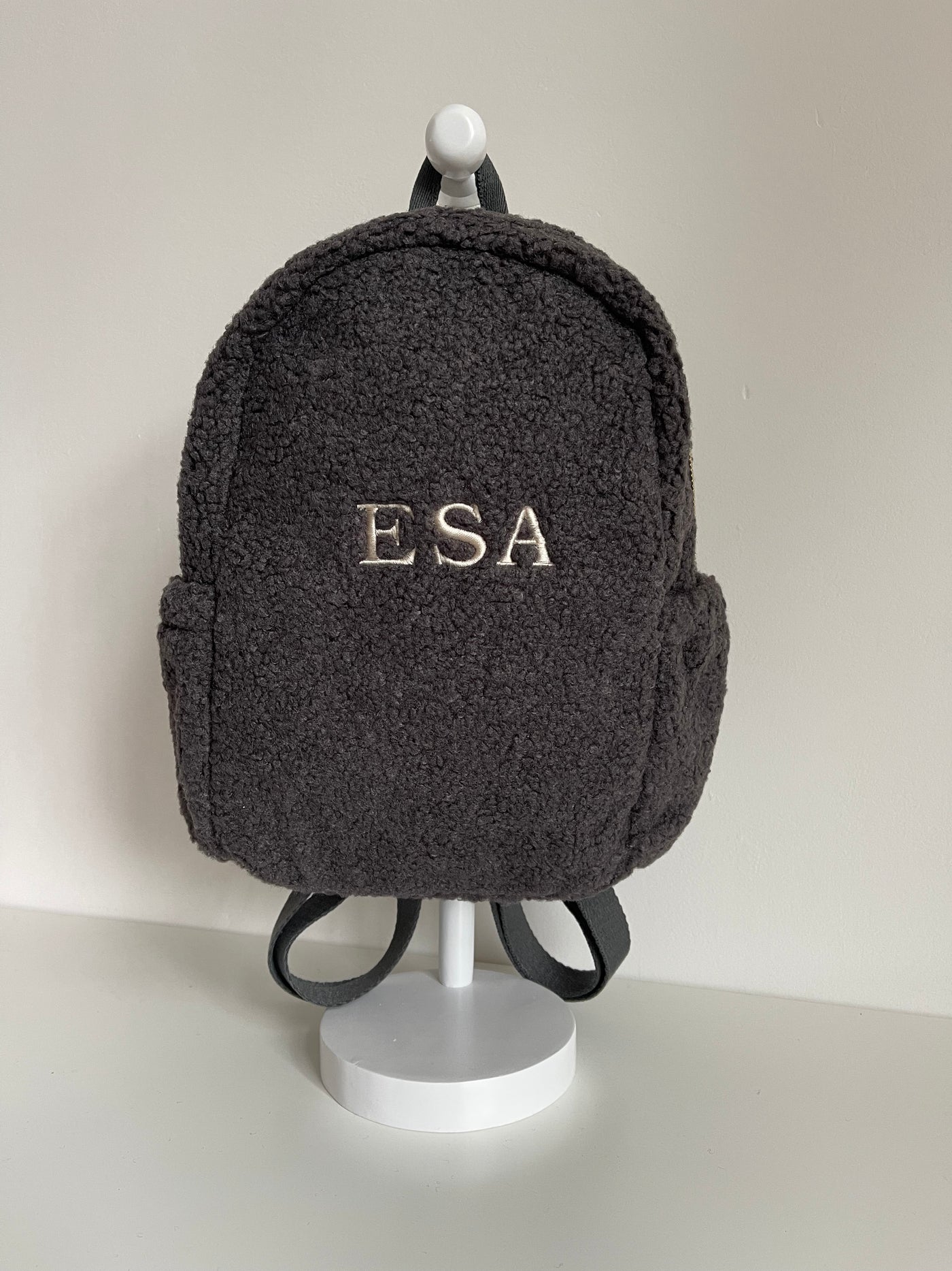 Personalised Charcoal Grey Boucle Teddy Backpack