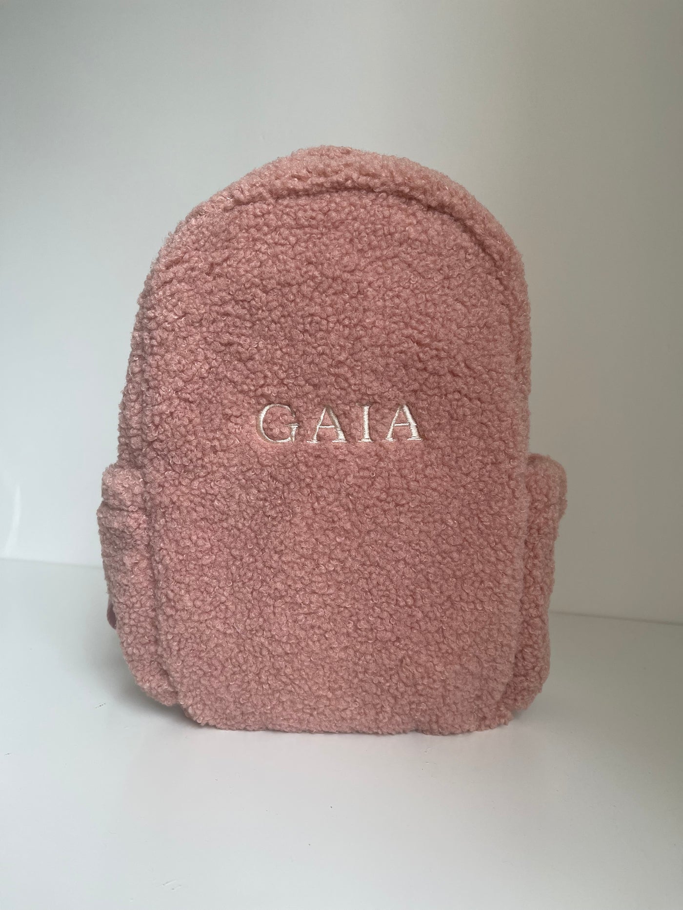 Personalised Dusty Rose Boucle Teddy Backpack