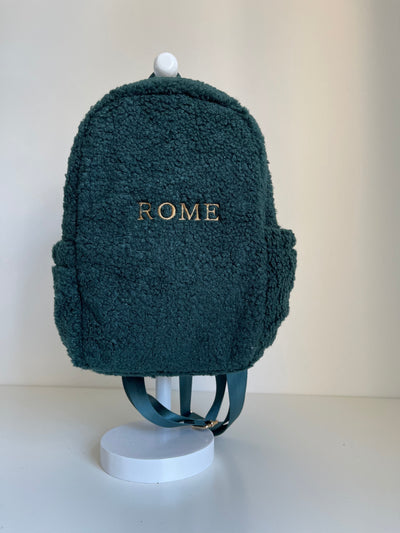 Personalised Forest Green Boucle Teddy Backpack