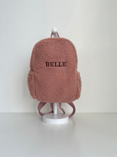 Personalised Dusty Rose Boucle Teddy Backpack