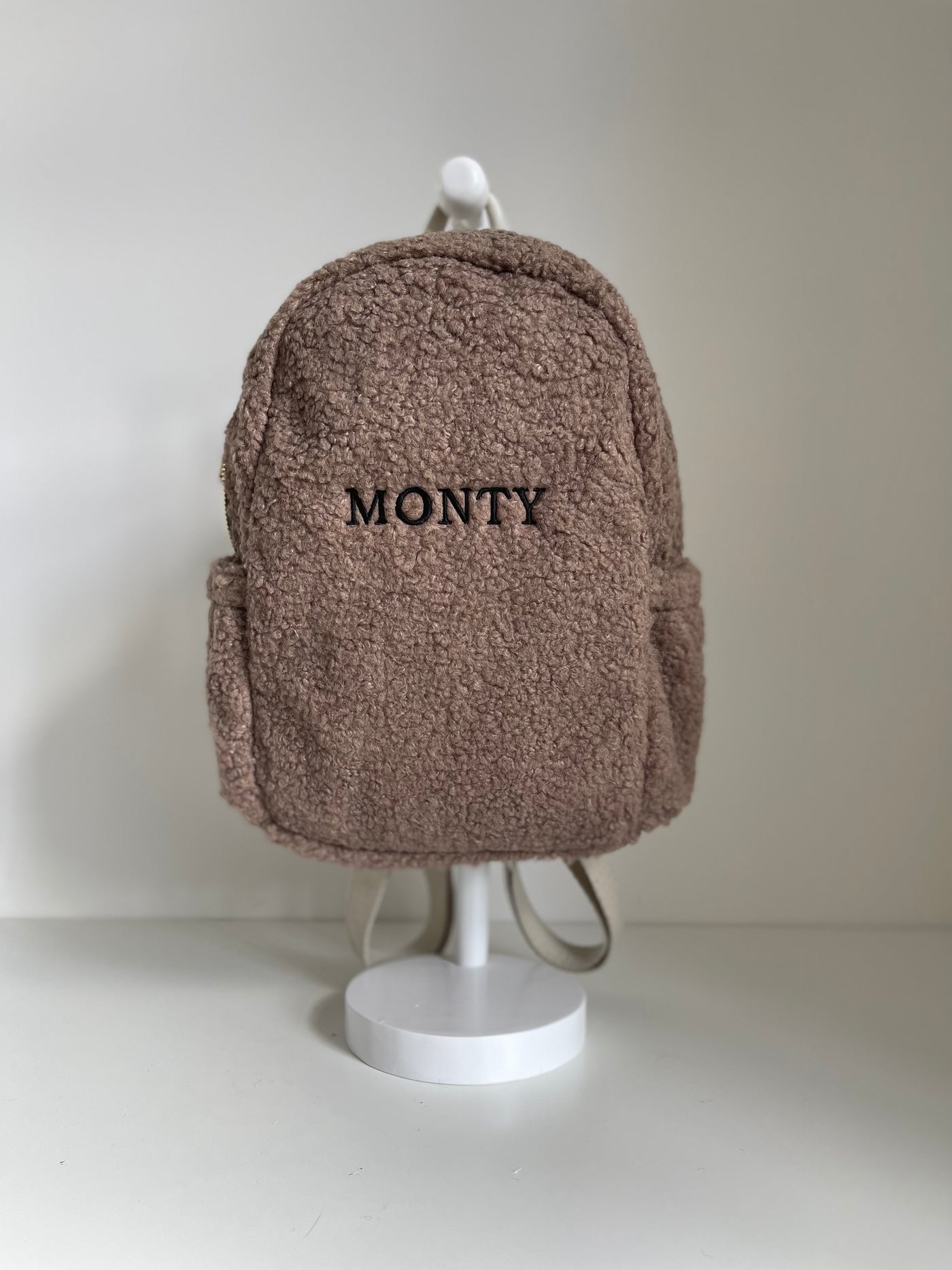 Personalised Mocha Boucle Teddy Backpack