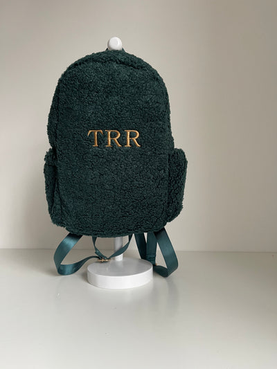 Personalised Forest Green Boucle Teddy Backpack