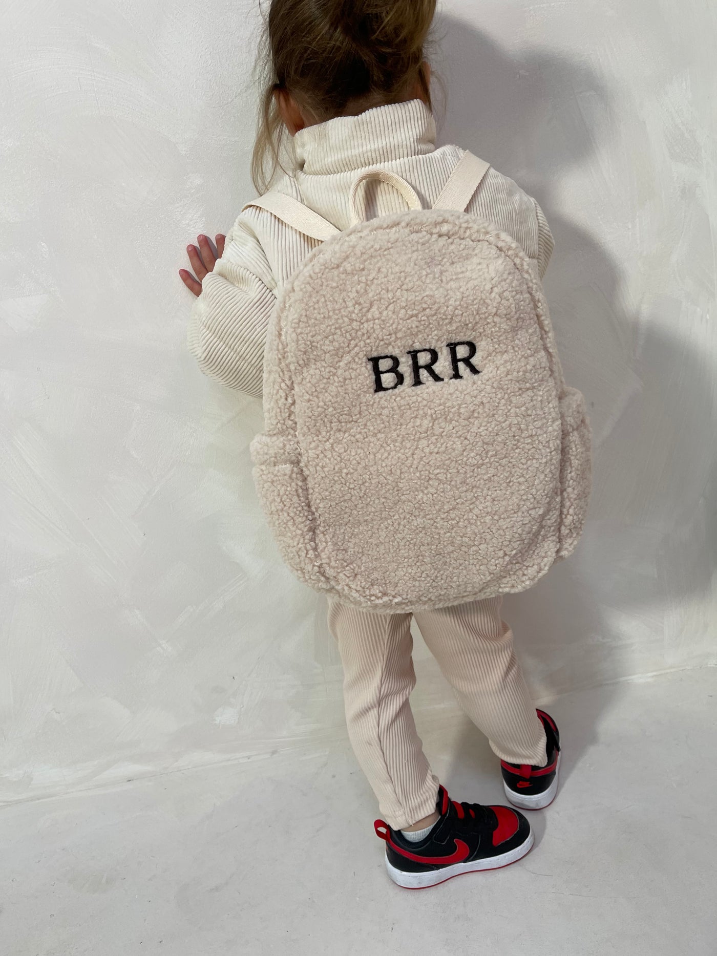 Personalised Beige Boucle Teddy Backpack