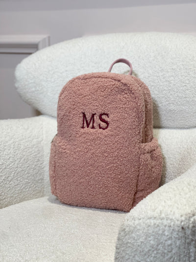 Personalised Dusty Rose Boucle Teddy Backpack