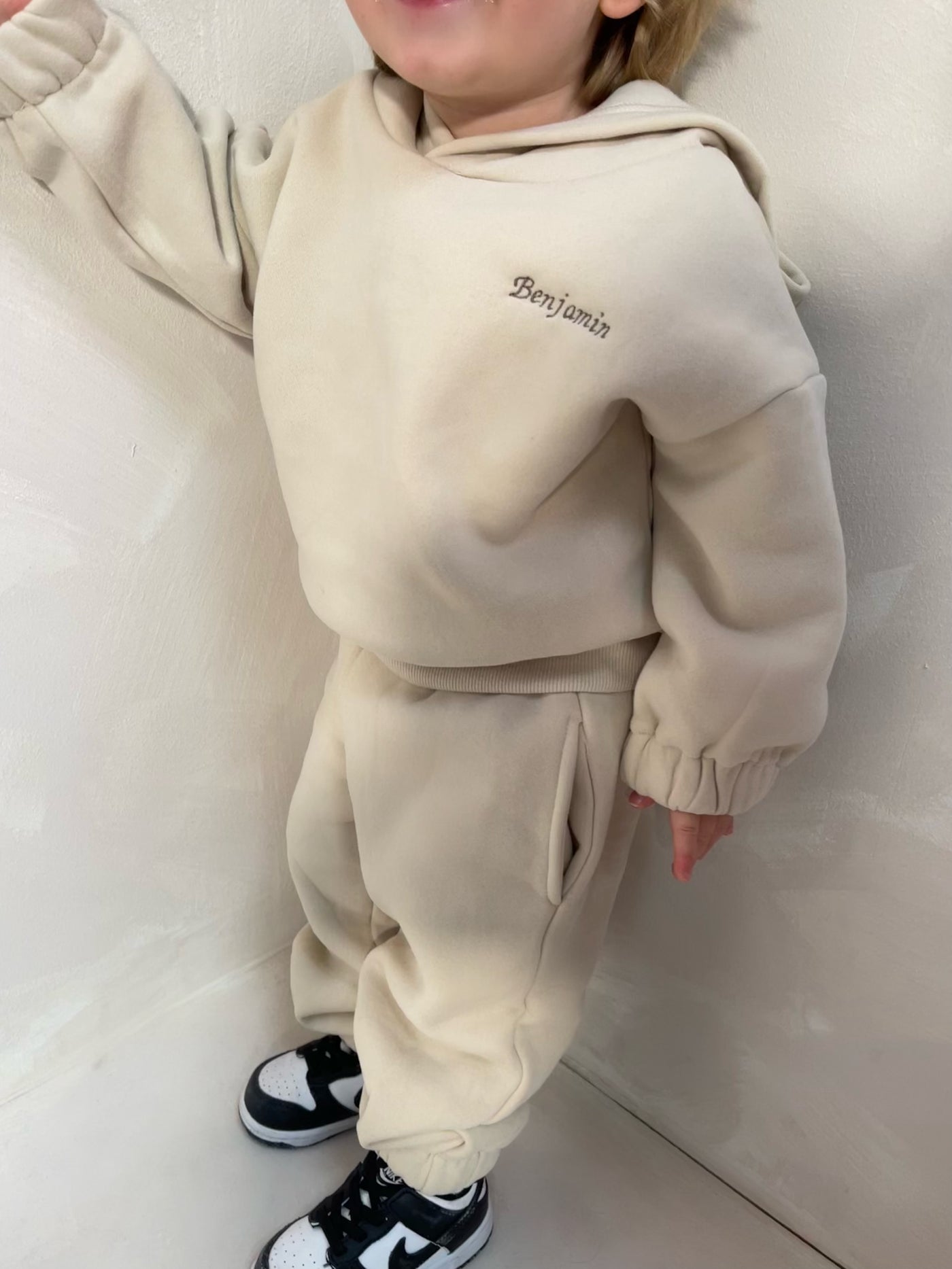 Personalised Oversized Beige Children's Hooded Tracksuit Set